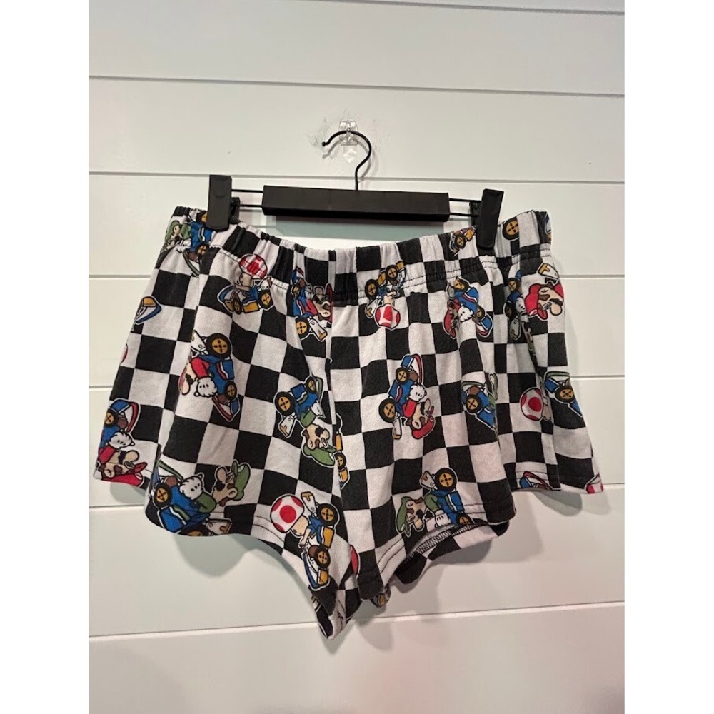 Nintendo Mario Kart Checkered‎ Pajama Shorts Womens Large Black White Luigi Toad